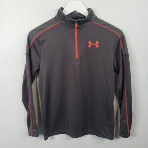 Under Armour UA Youth Boys Large L Quarter Zip Pullover HEATGEAR Gray & Red /A34